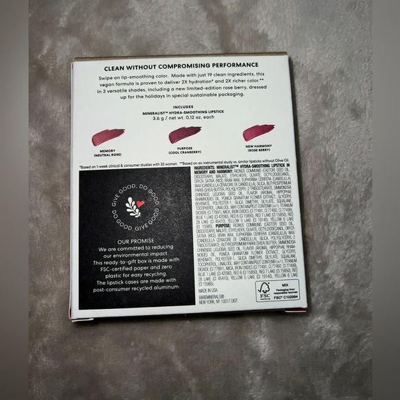 *NIB* bareMinerals Full Size Mineralist Hydra Smoothing Lipstick Trio Set - Picture 2 of 3